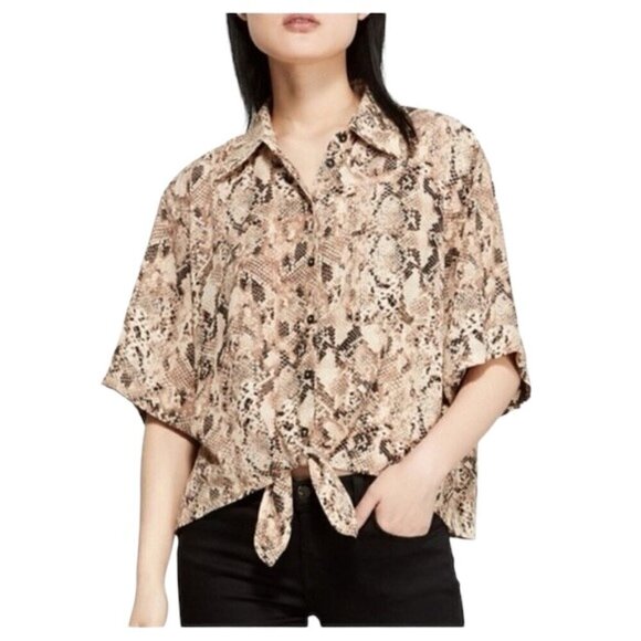 ANTHROPOLOGIE Sanctuary Snakeskin Print Tie-Front Blouse - Size Medium - Picture 1 of 5